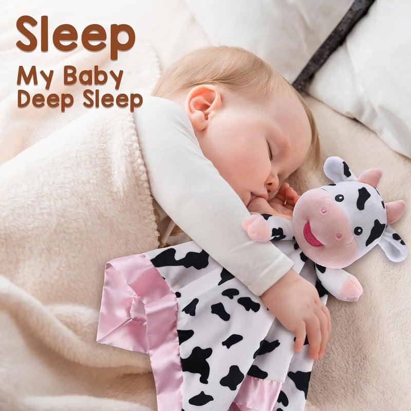 MOVEPAI Baby Security Blanket, Soft Baby Lovey Toy Blanket for Girls, Snuggle Toy Lovie Newborn Gift, Stuffed Animals Cow 16 Inch - Image 2